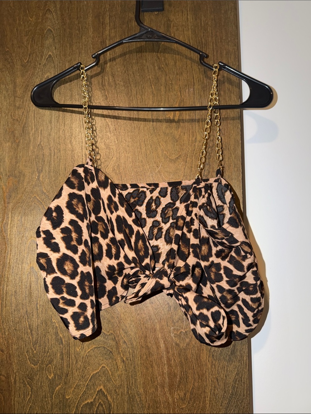 SHEIN Leopard Print crop top with Gold Chain Straps